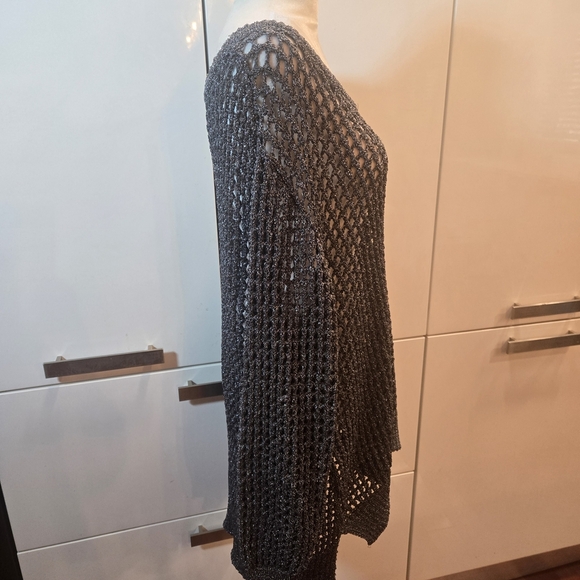 Crochet Macrame Metallic Off The Shoulder Oversized Sweater Gray Large - Picture 3 of 9